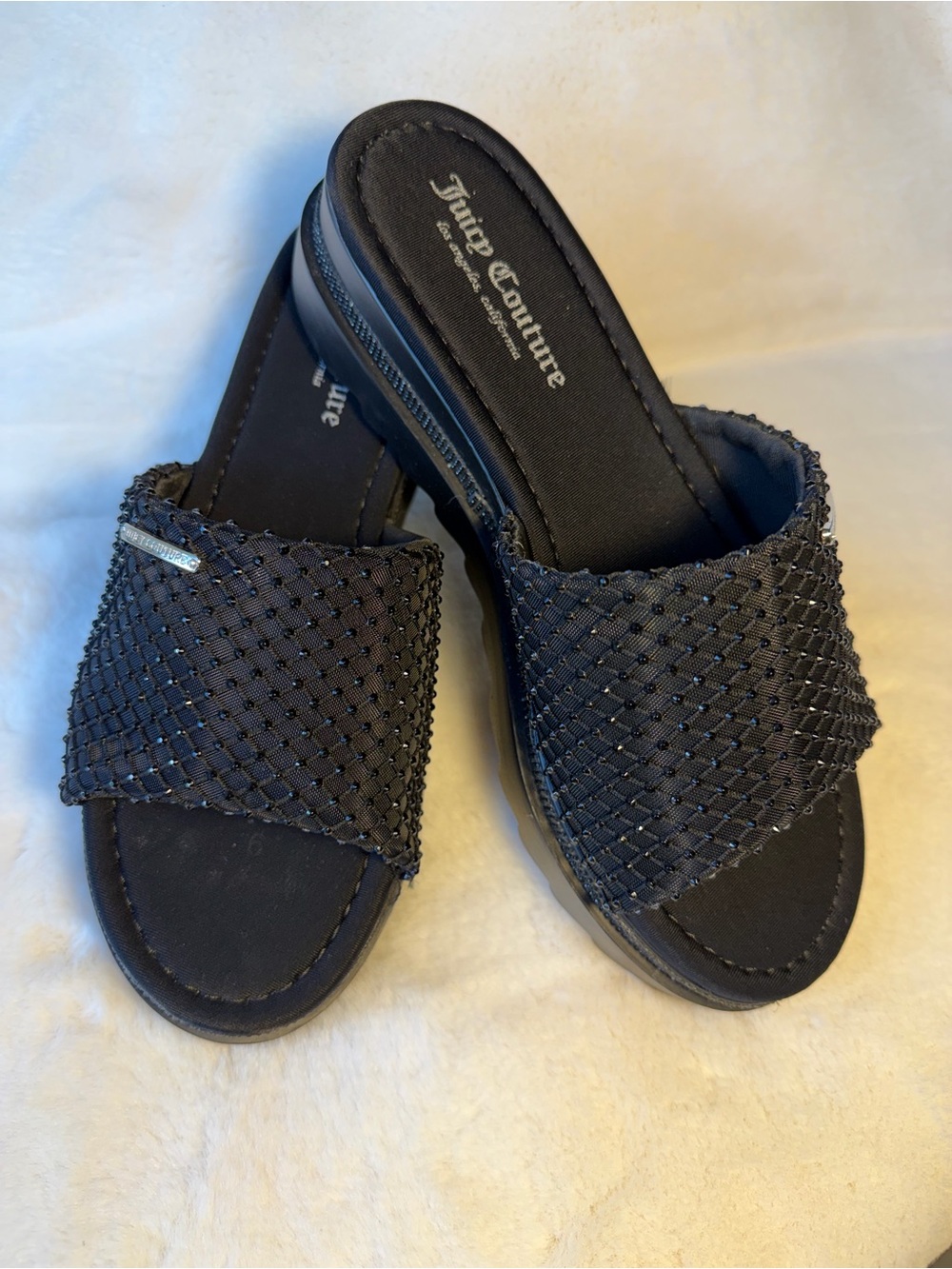 Juicy Couture Black Beaded Slide Mules Size 9